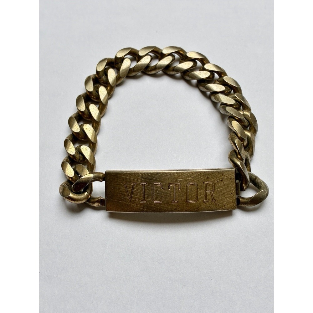 Vintage Speidel USA Gold Tone Mens ID Bracelet Chunky Link Engraved Gold Plate